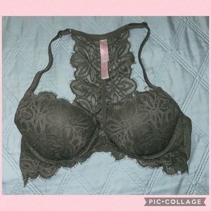 VS PINK Date Racerback Bra Olive Green Lace